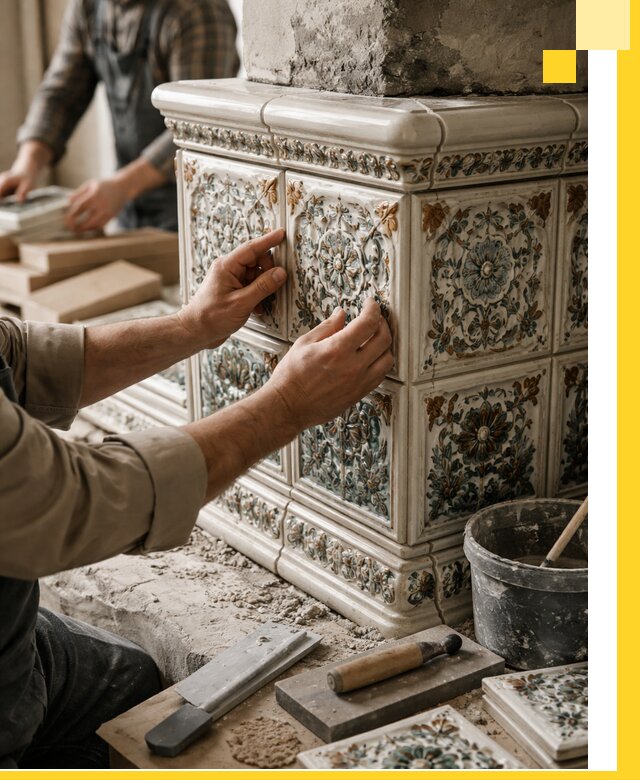 Изразцовые камины под ключ в Ачинске: проект и монтаж