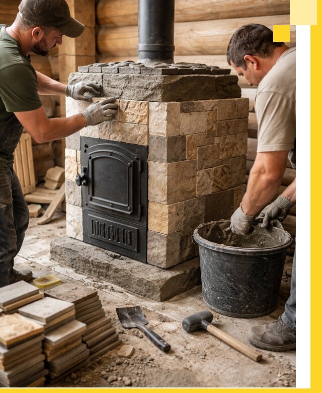 Облицовка банной печи под ключ в Ачинске: камень и плитка