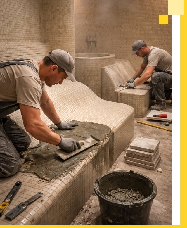 Лежаки для хамама под ключ в Ачинске, проект и монтаж