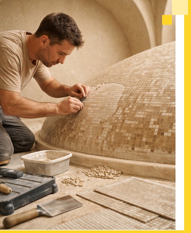 Профессиональная укладка мозаики для хамама под ключ в Ачинске